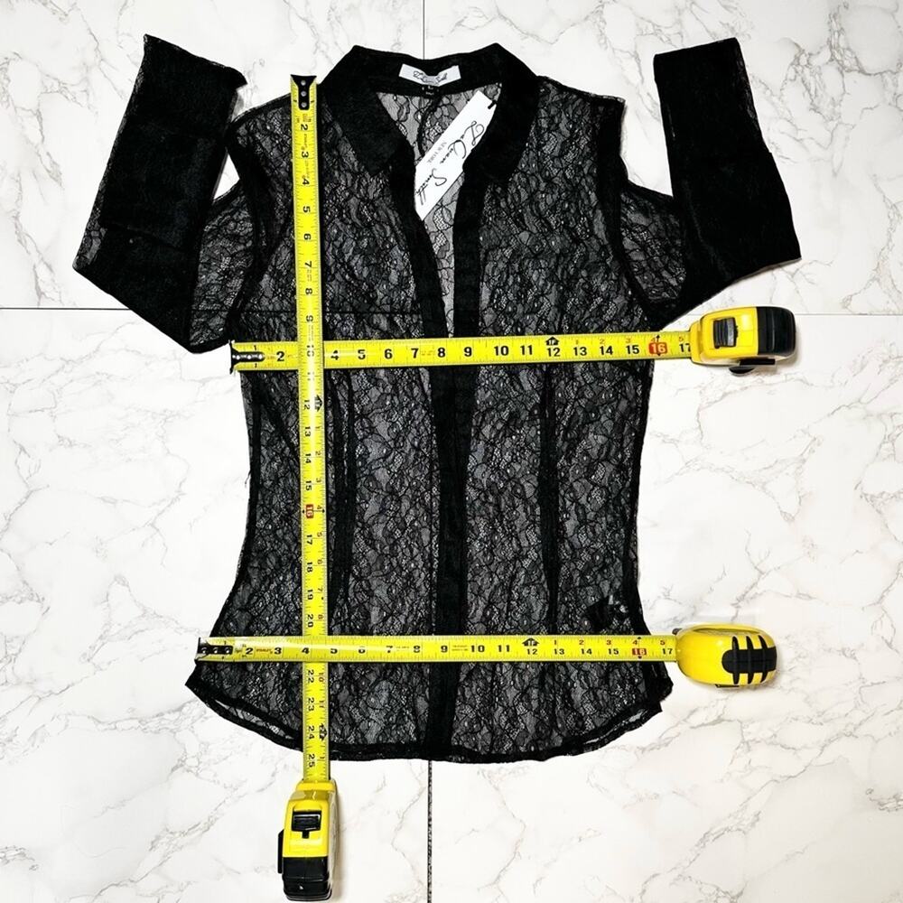 LAQUAN SMITH Lace Button Down Shirt SZ L $495 - Picture 15 of 16